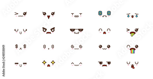 Kawaii cute faces smile emoticons. Japanese emoji