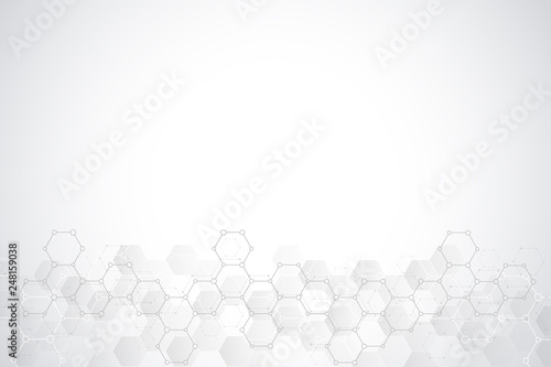 Abstract hexagons pattern for medical or scientific and technological modern design. Abstract texture background with molecular structures and chemical engineering. © berCheck