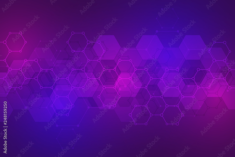 Science and technology background with hexagons pattern. Hi-tech background of molecular structures and chemical engineering. Science and technology background with hexagons pattern. Hi-tech background of molecular structures and chemical engineering.