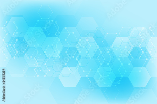 Abstract hexagons pattern for medical or scientific and technological modern design. Abstract texture background with molecular structures and chemical engineering.