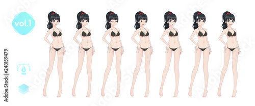 Anime manga girl. In a summer bikini swimsuit