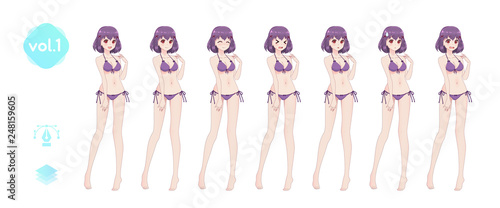 Anime manga girl. In a summer bikini swimsuit