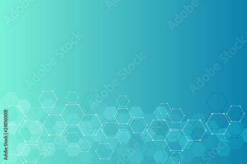 Abstract hexagons pattern for medical or scientific and technological modern design. Abstract texture background with molecular structures and chemical engineering.