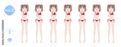 Anime manga girl. In a summer bikini swimsuit