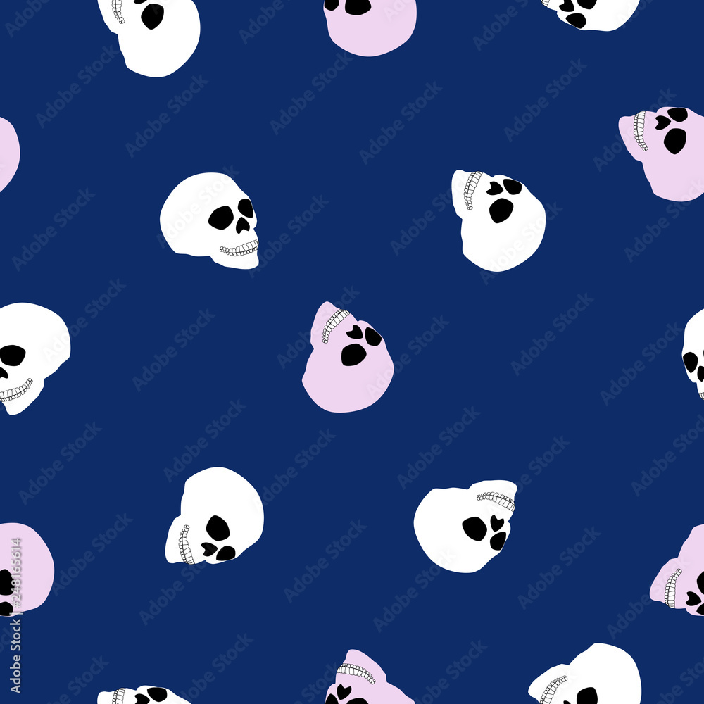 Seamless pattern white and pink human skull on blue, vector eps 10 Seamless pattern white and pink human skull on blue, vector eps 10