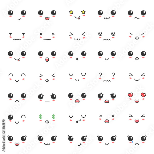 kawaii color cute faces. kawaii expressions emoticons. japanese kawaii emoji