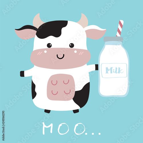 Cow hand drawn cute card with milk and moo wording