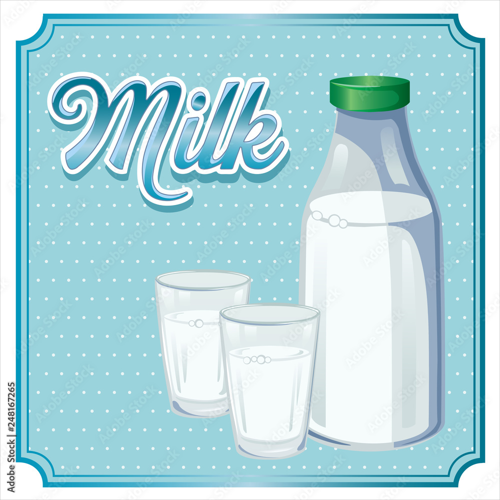 A vector illustration of a bottle of milk with two glasses A vector illustration of a bottle of milk with two glasses