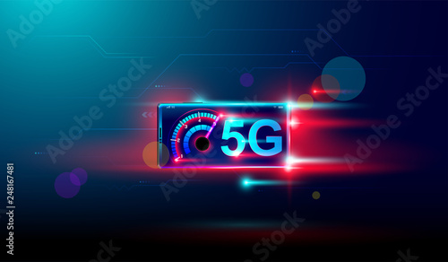 5G Wireless internet with high speed download and upload on smartphone devices Vector.