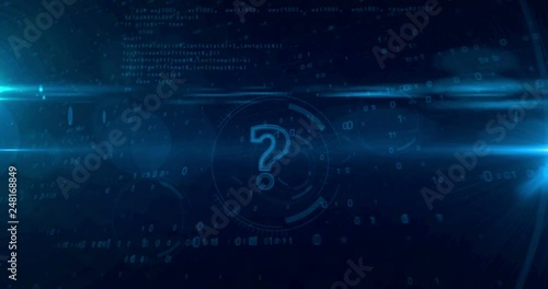 Question mark sign on digital background. Internet searching, FAQ and computer education abstract concept looping and seamless animation.