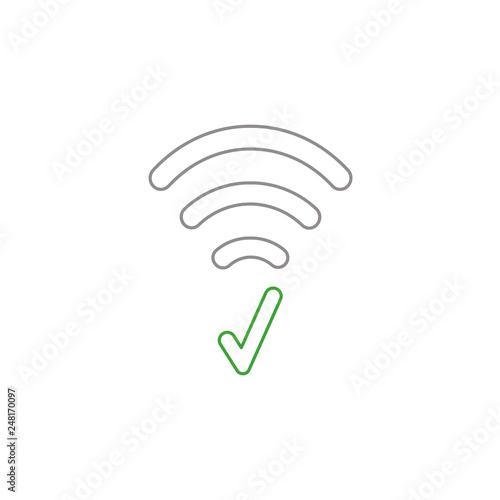 Flat design style vector concept of wifi symbol icon with check mark on white. White and colored outlines.