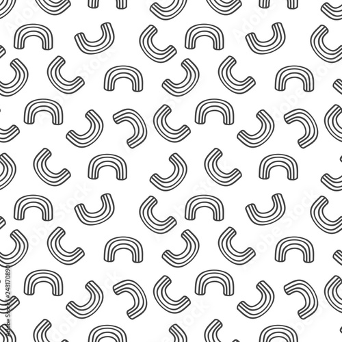 Hand drawn black empty line curvy elbow macaroni pattern on white background design element