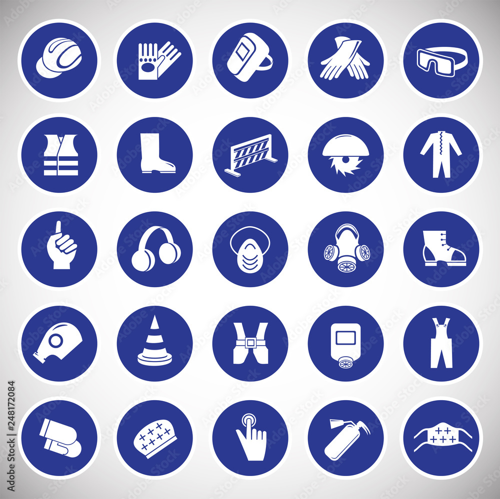 Industrial safety signs set blue background icons Industrial safety signs set blue background icons