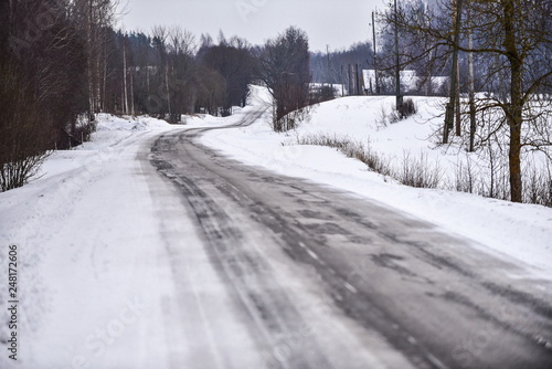 winter road covered with snow © Raimonds Kalva