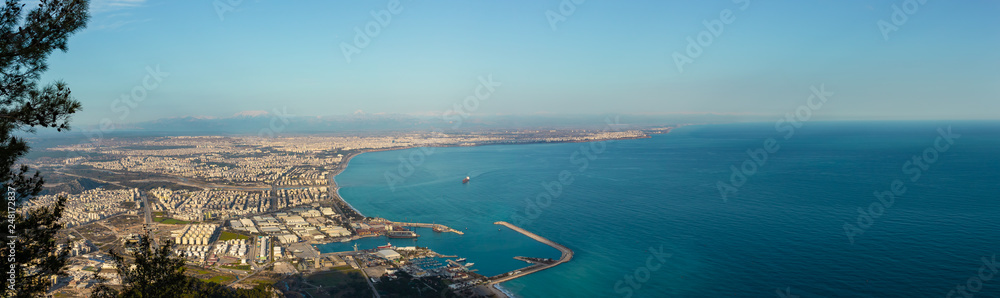 city and sea panorama from antalya city, turkey