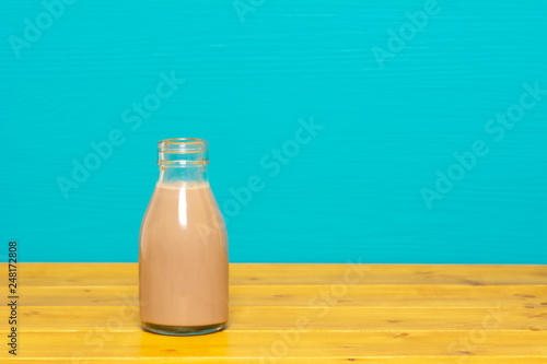 Chocolate milkshake in a one-third pint glass milk bottle photo