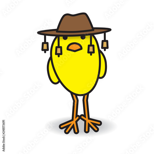 .Single Yellow Aussie Chick wearing Hat Staring forward