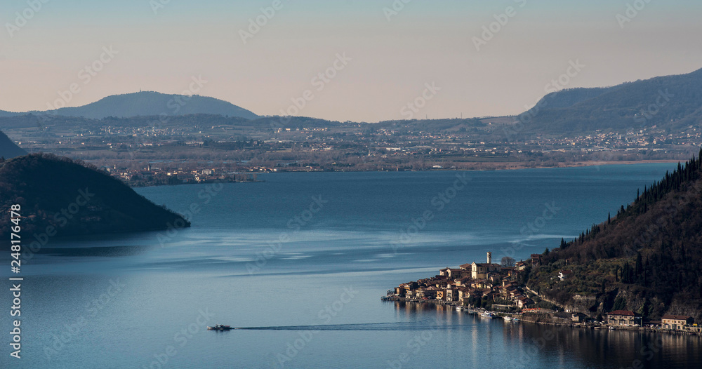 view of Montisola,Island in the Lake Iseo in Italy
