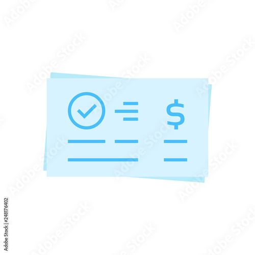 blue money cheque isolated on white