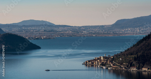 view of Montisola,Island in the Lake Iseo in Italy