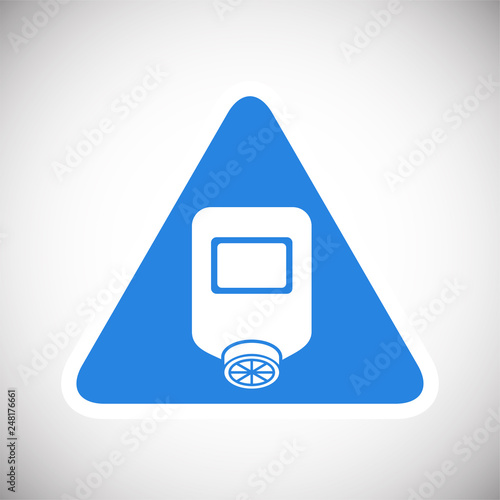 Steel making mask sign on blue background icon