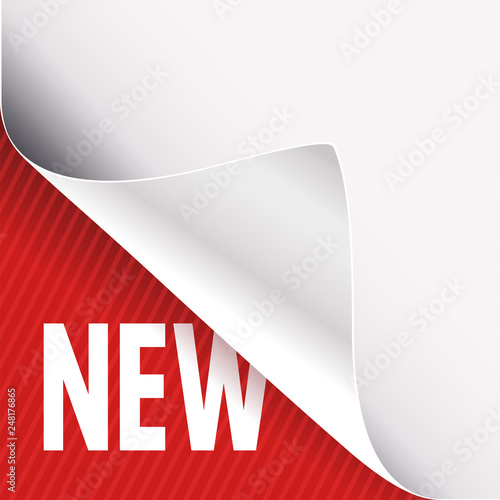 Curled white paper corner on red and New sign