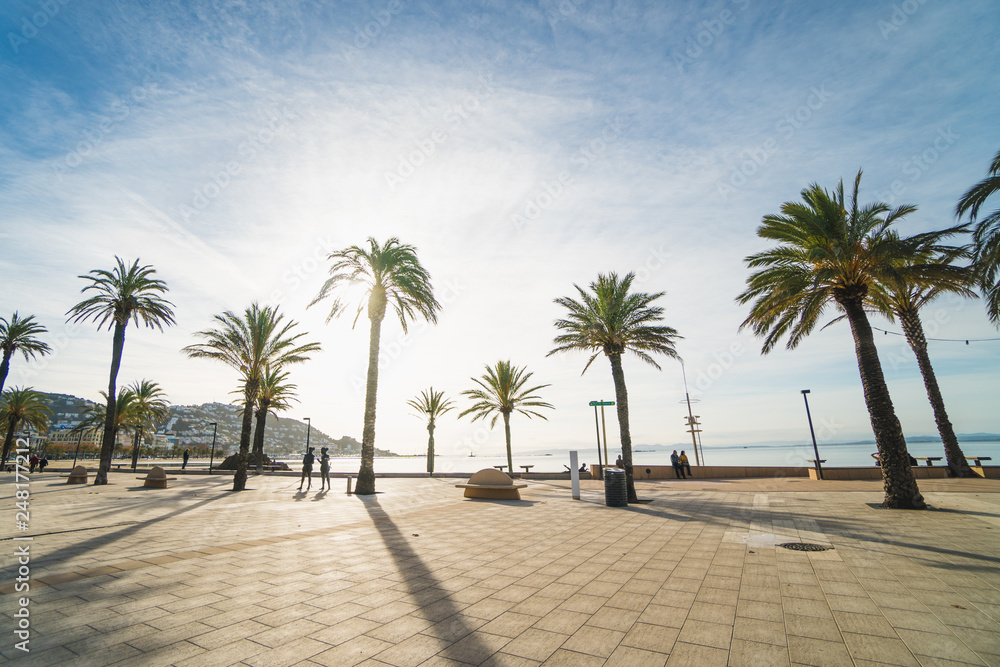 Fototapeta premium Roses, Spain - 12.08.2018: Beautiful day in the city of Roses, in Cap de Creus peninsula, Catalonia, Spain