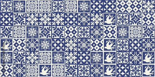 Blue Portuguese tiles pattern - Azulejos vector, fashion interior design tiles 