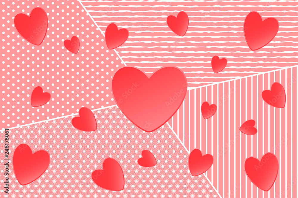 Pink hearts on the decorated background