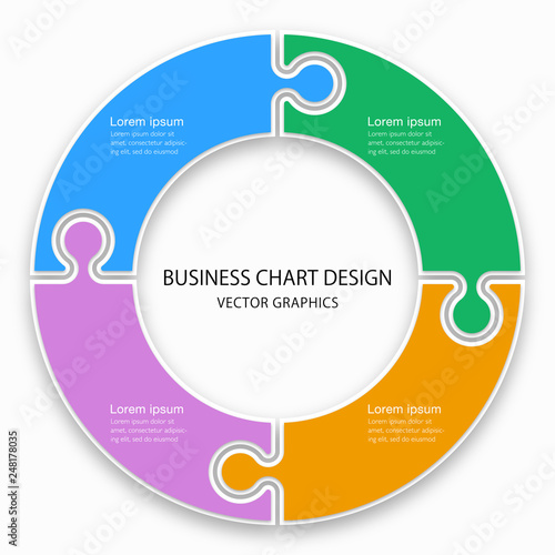 Business Chart Design, 4 Division, Jigsaw Puzzle Pattern.