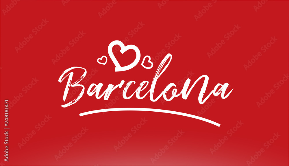 barcelona white city hand written text with heart logo on red background barcelona white city hand written text with heart logo on red background
