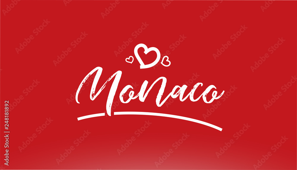 monaco white city hand written text with heart logo on red background monaco white city hand written text with heart logo on red background