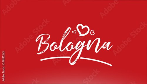 bologna white city hand written text with heart logo on red background