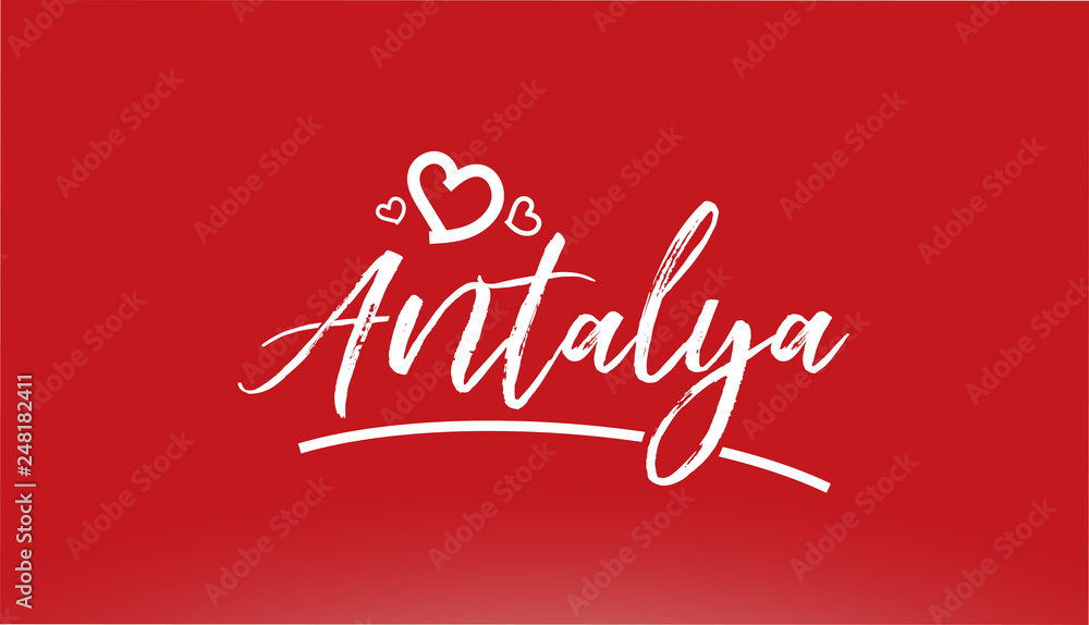 antalya white city hand written text with heart logo on red background