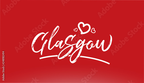 glasgow white city hand written text with heart logo on red background