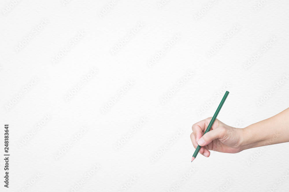 Business woman's hand holding pencil isolated on white paper texture background with clipping path Business woman's hand holding pencil isolated on white paper texture background with clipping path