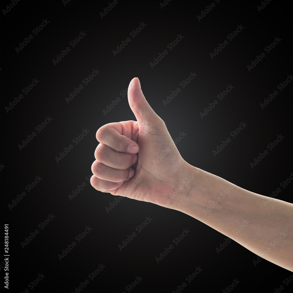 Like - unlike hand with thumb up - down symbolic people gesture isolated on black background with clipping path Like - unlike hand with thumb up - down symbolic people gesture isolated on black background with clipping path