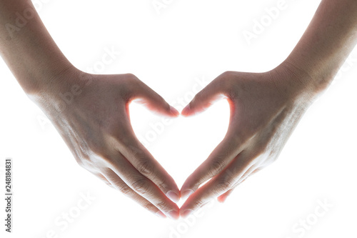 Woman hands in heart shaped isolated on white background