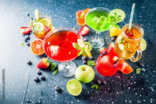 Fototapeta Naklejka Na Ścianę i Meble -  Selection summer fruit and berry cocktail drinks.  copy space