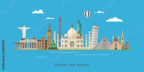 World landmarks travel vector illustration