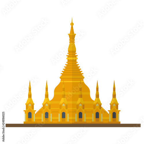 Shwedagon Pagoda, Myanmar, flat design vector Icon