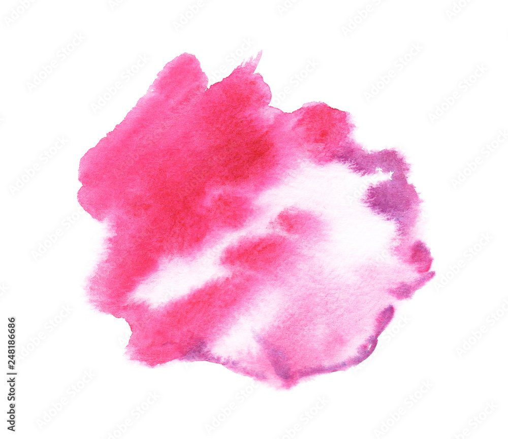 Watercolor hand-painted bright pink abstract splash illustration on white background
