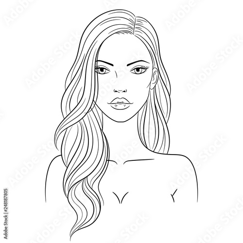 Vector illustration of a beautiful young woman with long hair