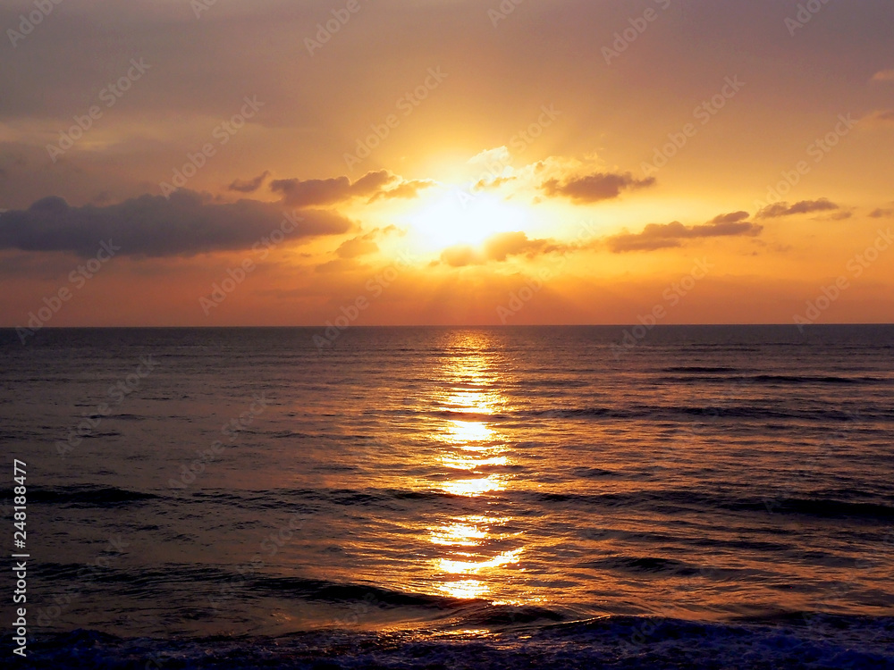sunset on the coast of the beach bay of the city of Cadiz, Andalusia. Spain. Europe sunset on the coast of the beach bay of the city of Cadiz, Andalusia. Spain. Europe