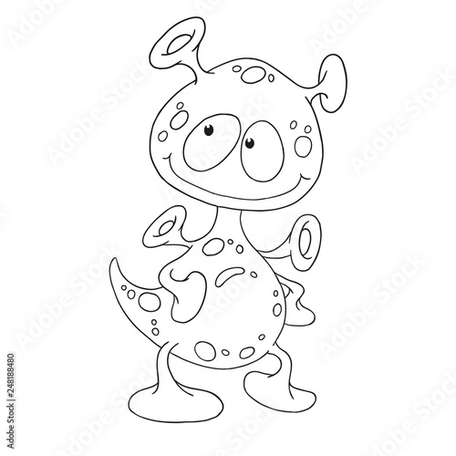 Funny cartoon character alien. Vector drawing space alien. Cute character isolated on white background. Element coloring book. For children's creativity. Fantastic creature.