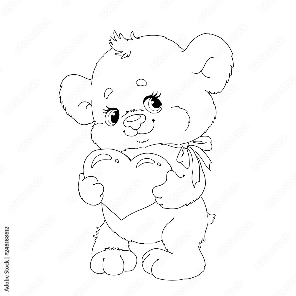 Teddy Bear Holding A Heart Coloring Page