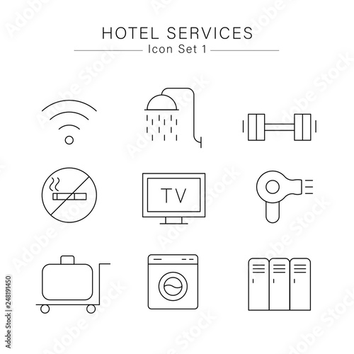 Hotel Services minimal icon set : Vector Illustration
