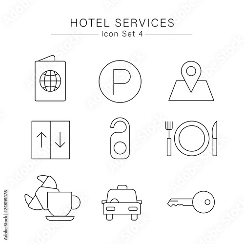 Hotel Services minimal icon set : Vector Illustration