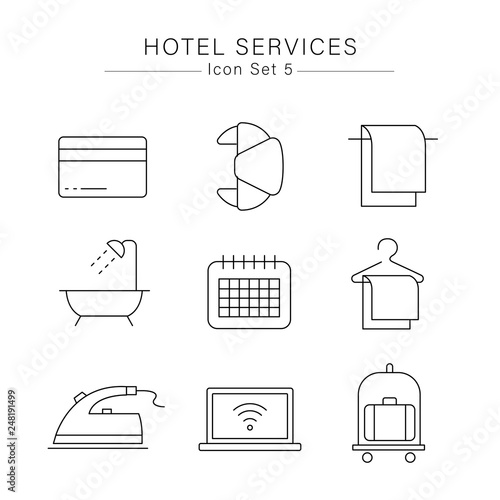 Hotel Services minimal icon set : Vector Illustration