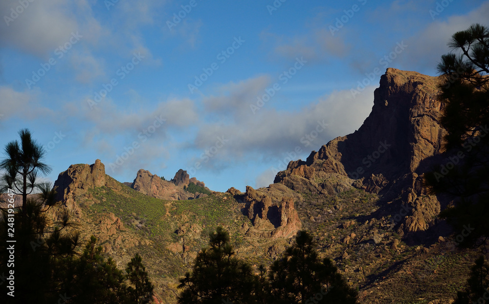 Rocky formations, blue sky and clouds, La Plata, Gran Canaria